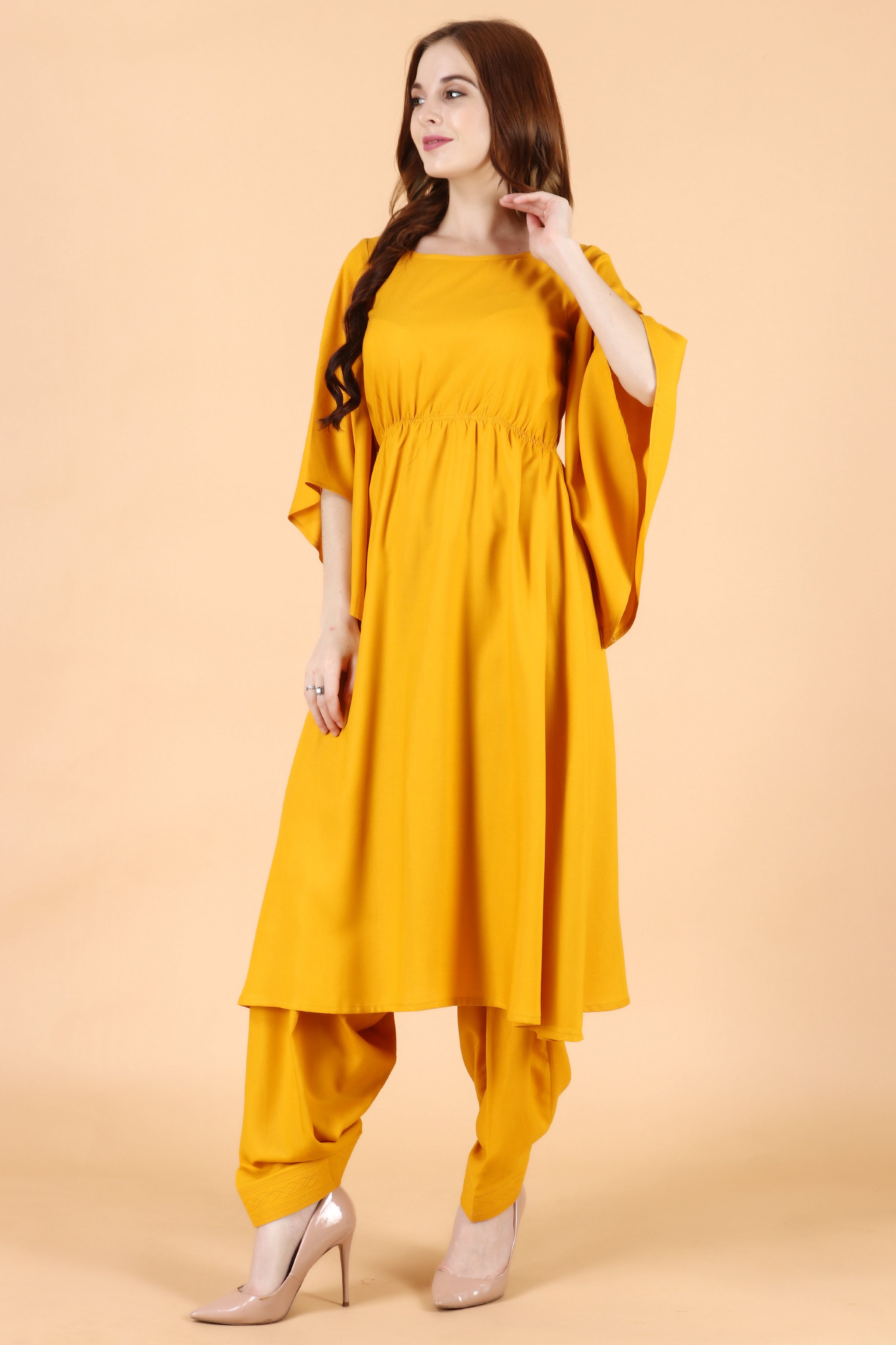 Buy Amber Yellow Peplum Kurta And Cowl Dhoti Suit Set With Mirror Abla  Embroidery KALKI Fashion India